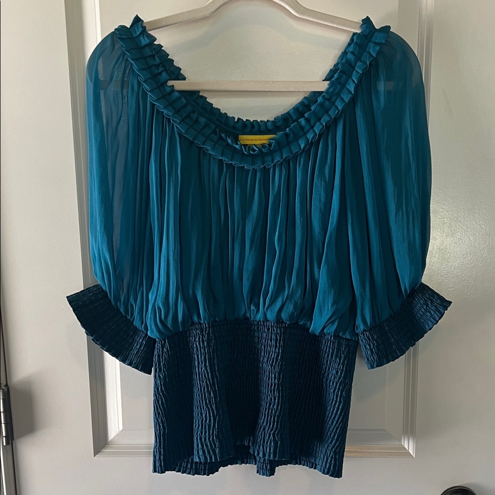 Catherine Malandrino Teal Pleated Blouse